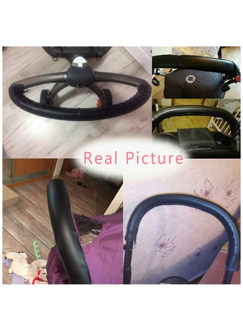 Stroller Handle Cover, PU Leather Pram Handle Protector Stroller, Pushchair Armrest Handle Protector Cover (Black) - Image 5